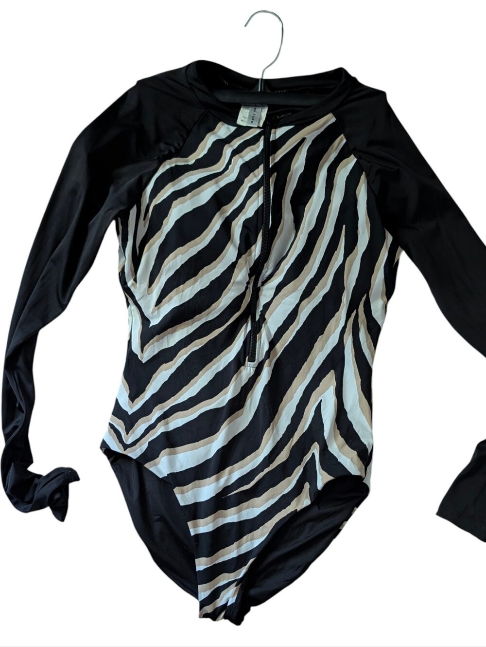 Trina Turk Animal Print Long Sleeve One Piece Rash Guard Zip Front Swimsuit Med
